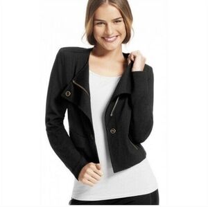 Cabi #615 black ponte knit moto zip jacket Small